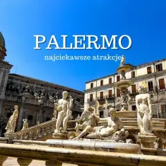 Fontanna Pretoria w Palermo, stolicy Sycylii, z rzeźbami i kopułą Palazzo dei Normanni w tle.