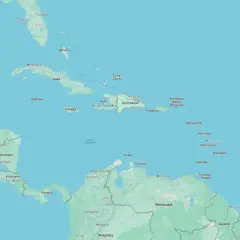 Mapa Karaibów, gdzie leży Dominikana, między Haiti a Portoryko, na Morzu Karaibskim.