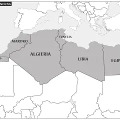 Mapa Afryki Północnej: Maroko, Algieria, Tunezja, Libia i Egipt. Egipt jaki kontynent, pokazuje jego położenie.