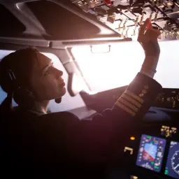 Pilotka z licencją PPL sprawdza panel sterowania w kokpicie.