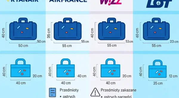 Wymiary bagażu podręcznego i rejestrowanego dla LOT, Ryanair, Air France, Wizz Air. Sprawdź, jaka jest cena 1 kg nadbagażu lot.
