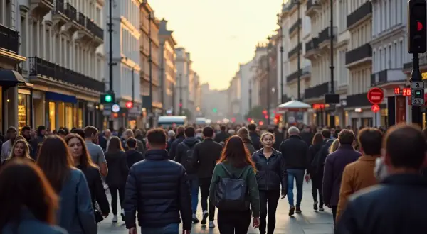 Tłum ludzi na ruchliwej ulicy w Londynie. Czy londyn jest bezpieczny? Wiele osób spaceruje, tworząc wrażenie normalności i spokoju.