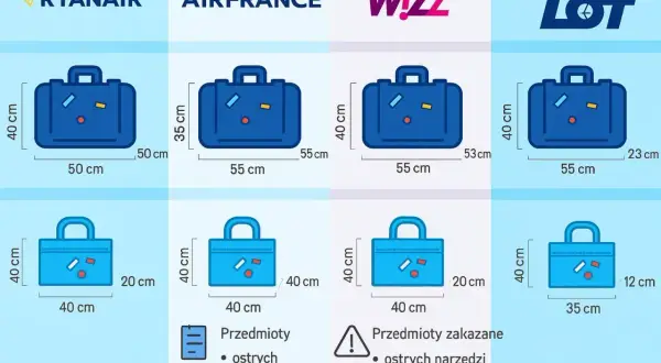 Wymiary bagażu podręcznego dla Ryanair, Air France, Wizz Air i LOT. Sprawdź, czego nie można mieć w bagażu podręcznym, np. ostrych narzędzi.