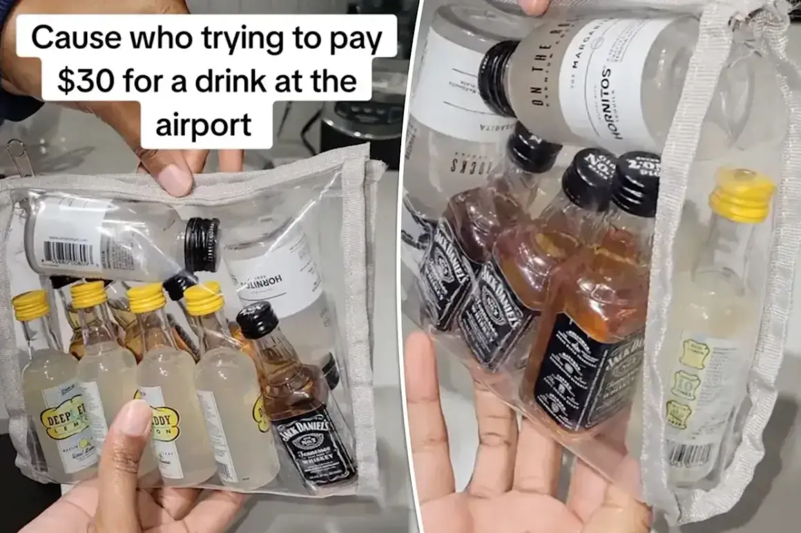 Mini butelki alkoholu w przezroczystej kosmetyczce. Zastanawiasz się, ile alkoholu można przewieźć samolotem, by uniknąć drogich zakupów na lotnisku?